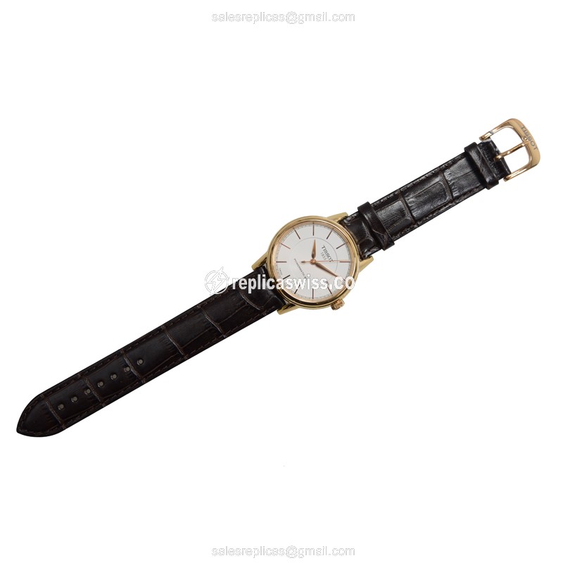 Rolex T-CLASSIC Replica - Automatic - Steel Case - White Dial - Brown Leather Strap - View 2