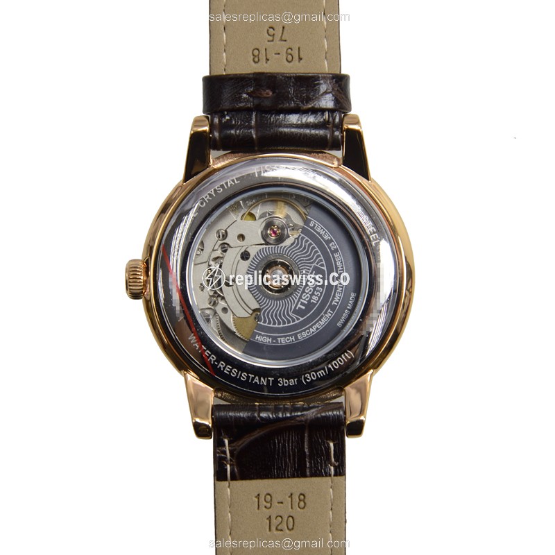 Rolex T-CLASSIC Replica - Automatic - Steel Case - White Dial - Brown Leather Strap - View 3