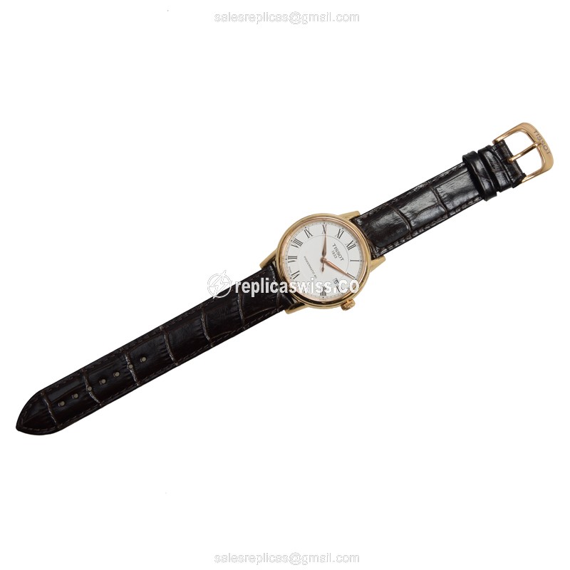 Automatic Tissot T-CLASSIC Watch - Steel Case, Silver Dial, Brown Leather Strap - Buckle Clasp - View 2