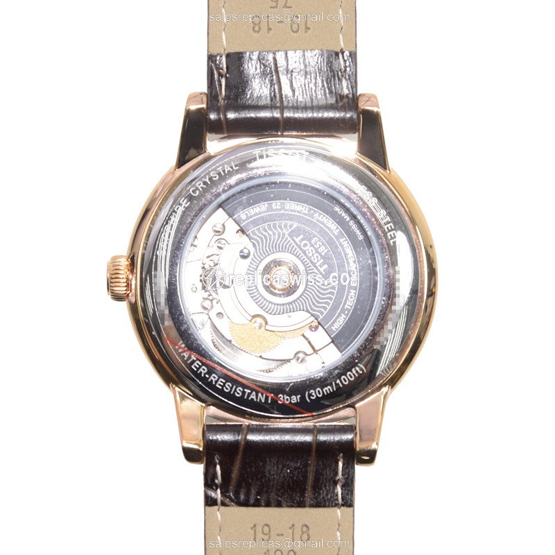 Automatic Tissot T-CLASSIC Watch - Steel Case, Silver Dial, Brown Leather Strap - Buckle Clasp - View 3
