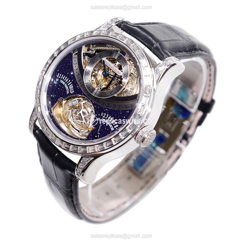 Jaeger-Lecoultre Q6006405 Replica - Manual - 18kt Gold - Blue Dial - Alligator Black Strap - View 3