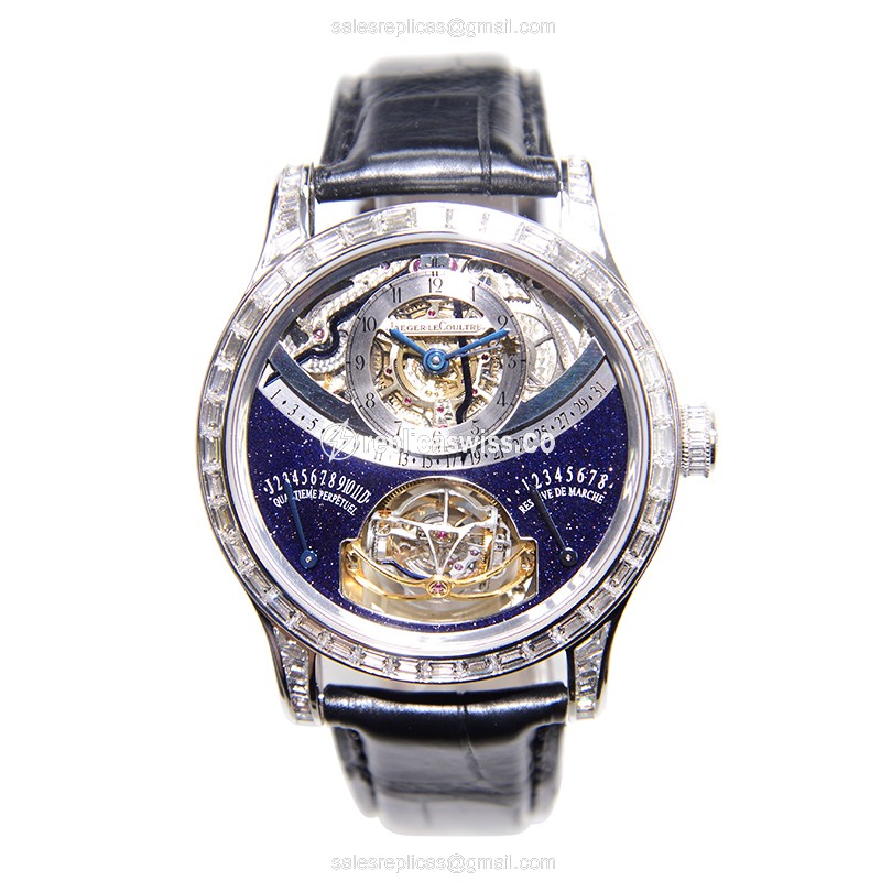 Jaeger-Lecoultre Q6006405 Replica - Manual - 18kt Gold - Blue Dial - Alligator Black Strap - View 2