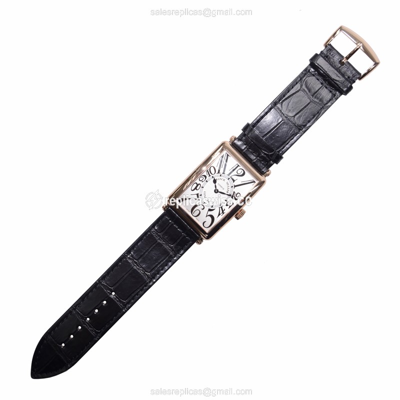 Franck Muller 1002 QZ Replica - Quartz - 18kt Rose Gold - Silver Dial - Leather Strap - View 2