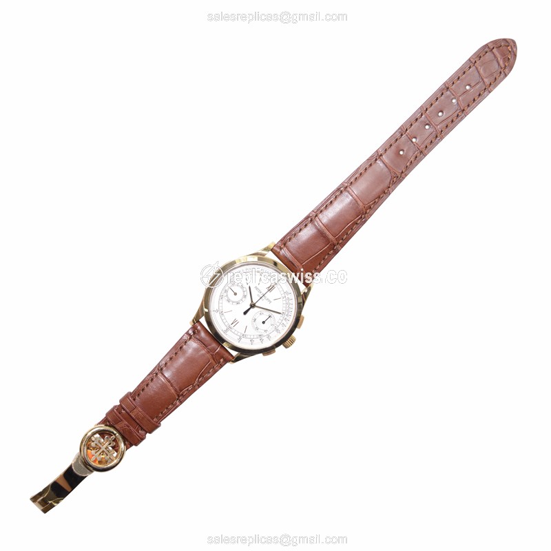 Patek Philippe 5170J-001 Complications Manual Wind 18kt Gold White Dial Clasp Brown Alligator Strap Replica Watch - View 2