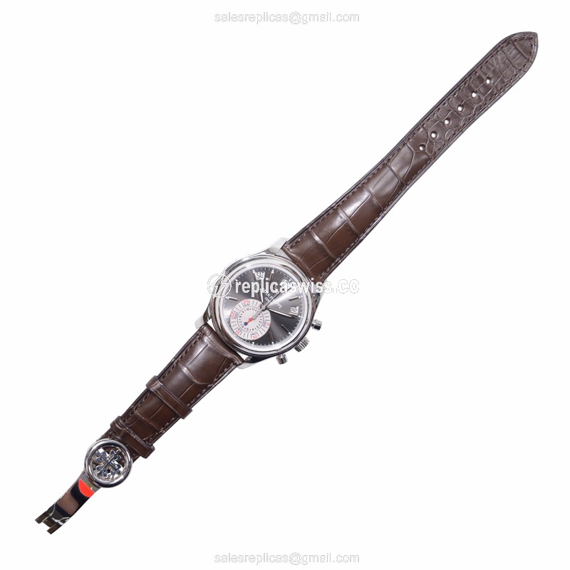 Patek Philippe 5960P-001 Replica - Automatic - 18kt Gold - Dark Grey Dial - Brown Alligator Strap - View 2