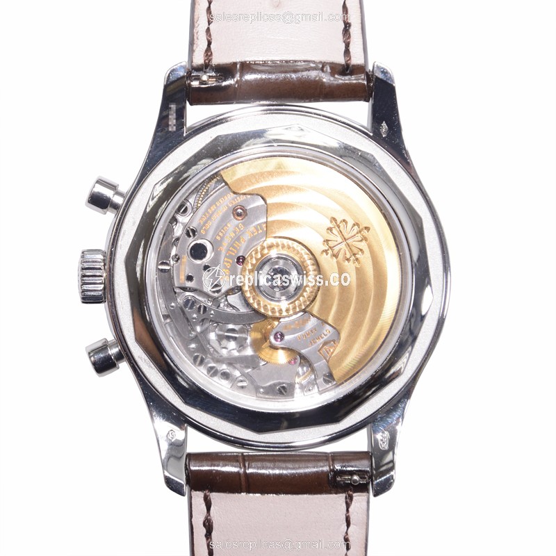 Patek Philippe 5960P-001 Replica - Automatic - 18kt Gold - Dark Grey Dial - Brown Alligator Strap - View 3