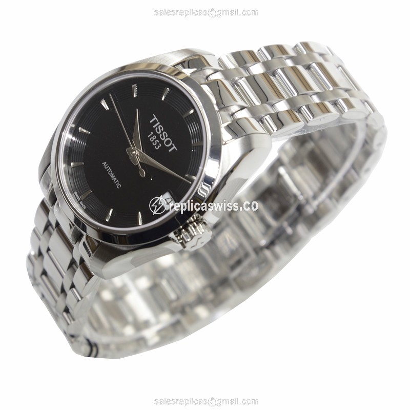 Automatic Tissot T-CLASSIC Watch - Black Dial, Steel Case & Band, Clasp - View 3
