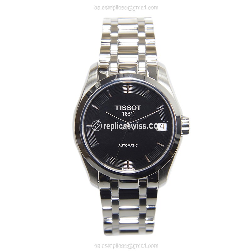 Automatic Tissot T-CLASSIC Watch - Black Dial, Steel Case & Band, Clasp - View 2
