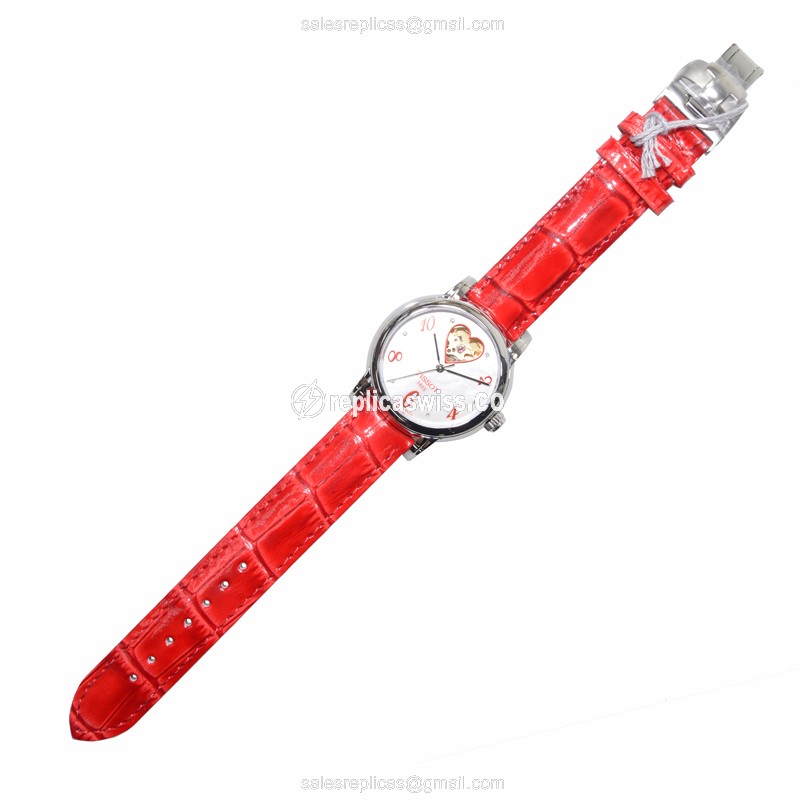 Automatic Tissot T-LADY Replica - White Dial - Red Leather Strap - Stainless Steel - View 2