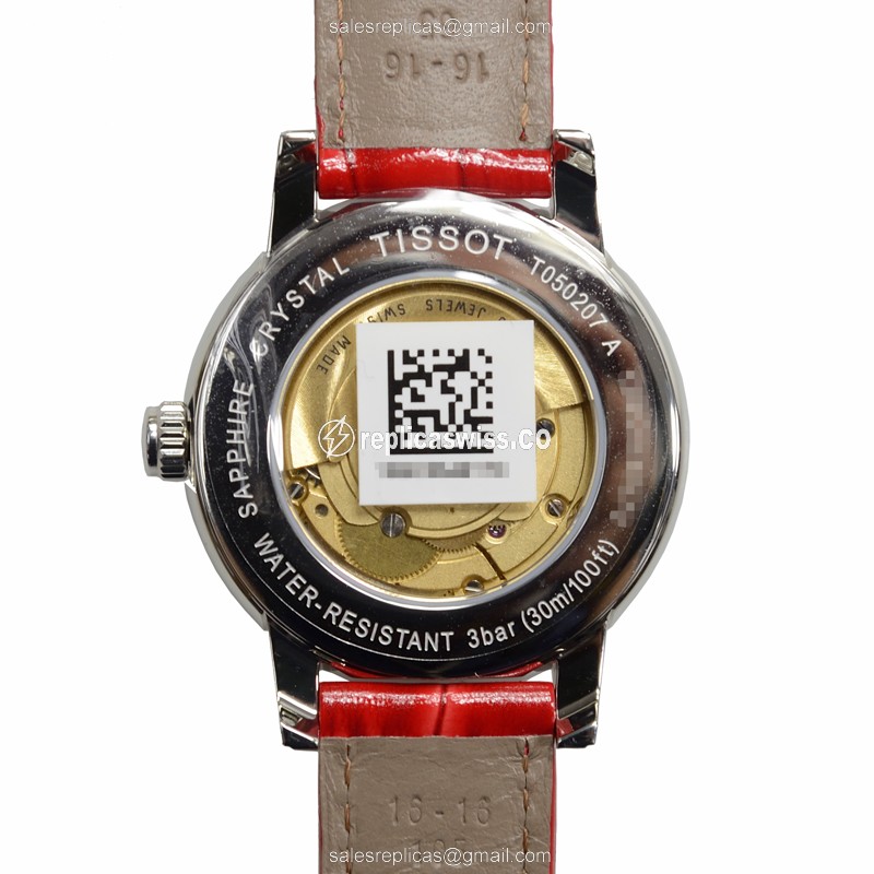 Automatic Tissot T-LADY Replica - White Dial - Red Leather Strap - Stainless Steel - View 3