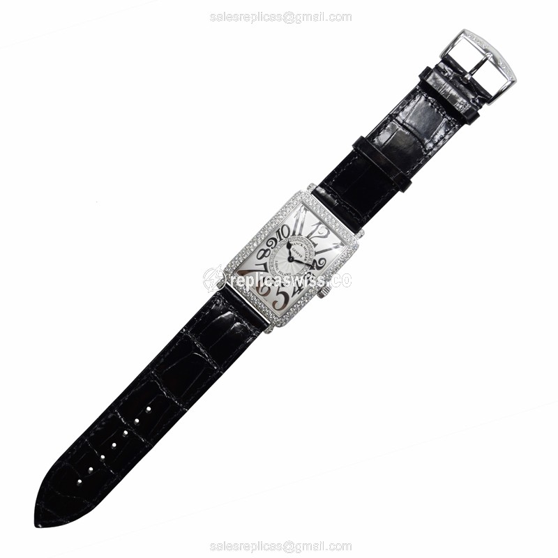 Franck Muller 1000 QZ D CD 1R LONG ISLAND - Auto 18kt White Gold - Diamond Dial - Black Alligator Buckle - View 2