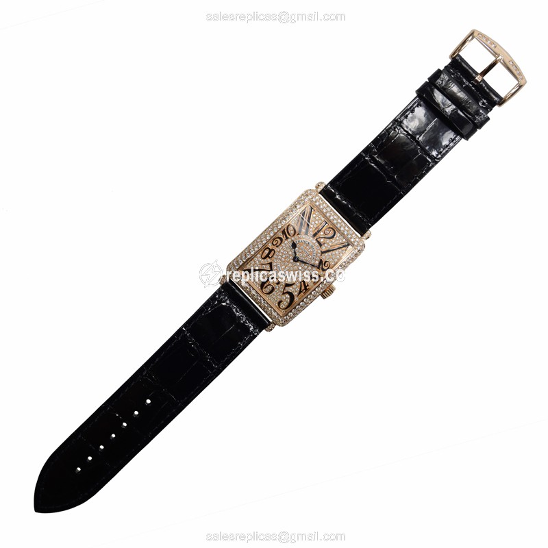 Franck Muller 1002 QZ D CD Replica - Quartz - 18kt Rose Gold Case - Diamond Dial - Gold Buckle - View 2