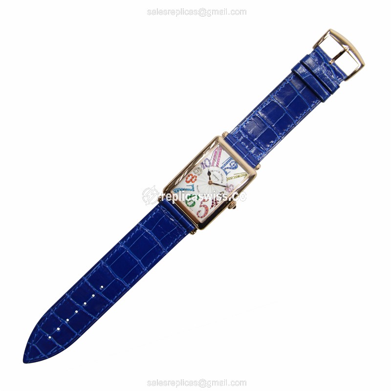 Franck Muller 1002 QZ MAG COL 5N LONG ISLAND - Quartz - 18kt Rose Gold Case, Silver Dial, Blue Alligator Strap - View 2