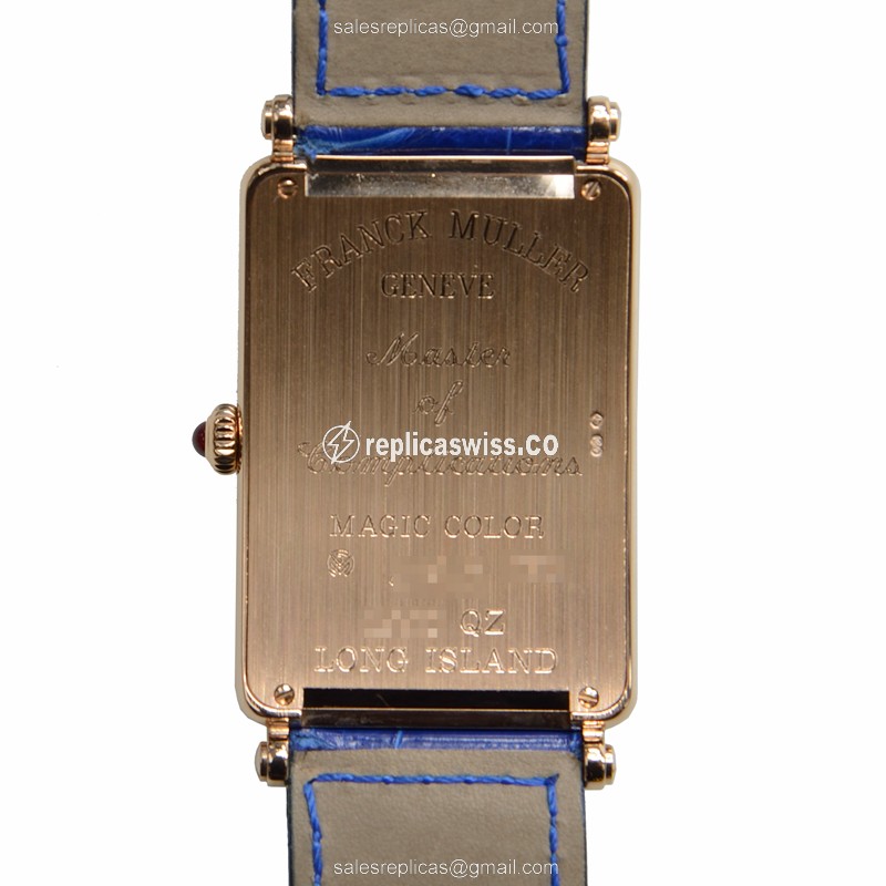 Franck Muller 1002 QZ MAG COL 5N LONG ISLAND - Quartz - 18kt Rose Gold Case, Silver Dial, Blue Alligator Strap - View 3
