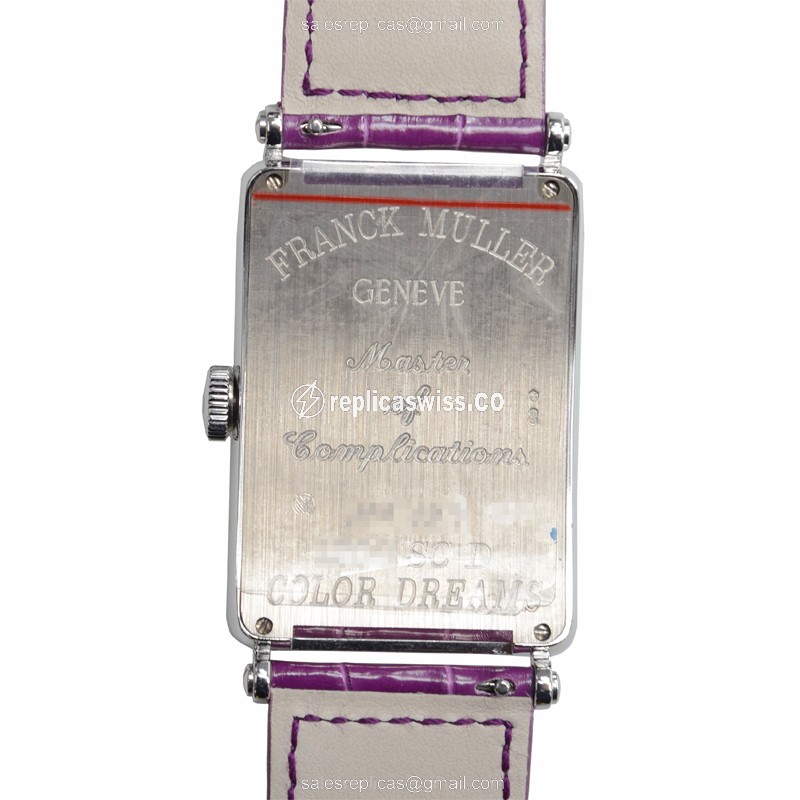 Franck Muller 1200 SC D COL DRM LONG ISLAND - Auto 18kt White Gold - Diamond Dial - Silver - Alligator Purple Buckle - View 3