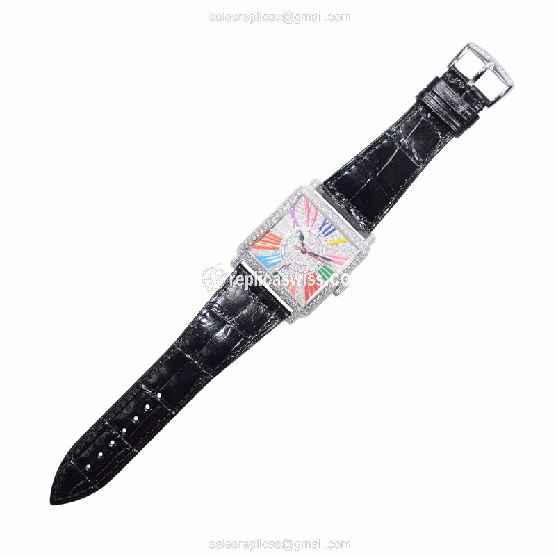 Franck Muller 6000H - White Gold Diamond - Auto - Silver Dial - Alligator Black Buckle - View 2
