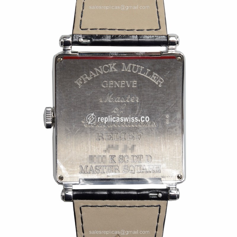 Franck Muller 6000 K SC DT D AC Replica - Automatic - Diamond Case - Silver Dial - Black Alligator Strap - View 3