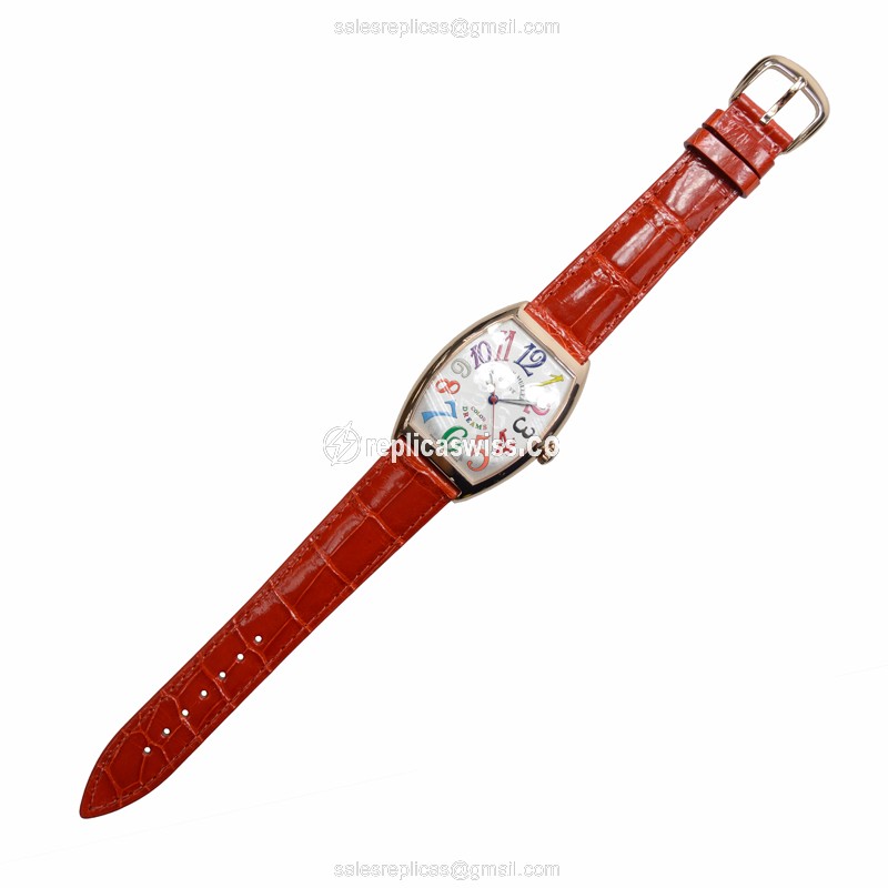 Franck Muller 6850B Replica - Automatic 18kt Rose Gold - Silver Dial - Orange Alligator Buckle - View 2
