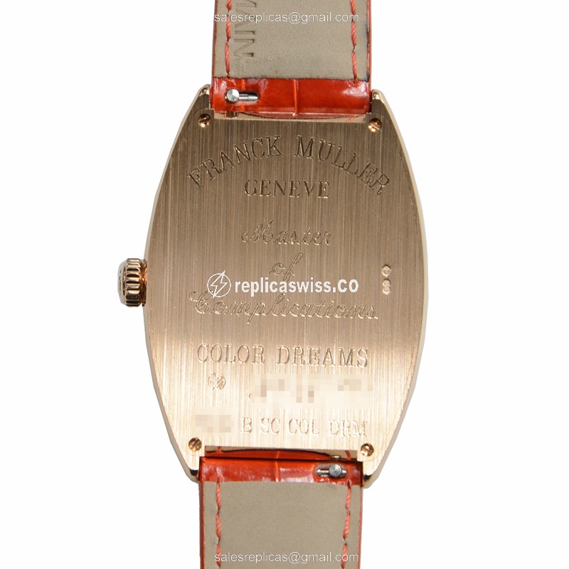 Franck Muller 6850B Replica - Automatic 18kt Rose Gold - Silver Dial - Orange Alligator Buckle - View 3