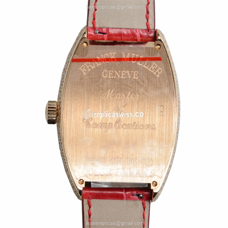 Franck Muller 7880 Replica - Automatic - 18kt Rose Gold - Diamond Dial - Red Alligator Strap - View 3