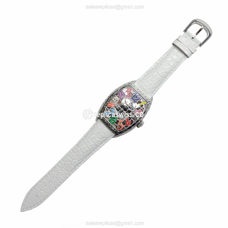 Franck Muller 8880 SC IRON CRO COL DRM AC IRON CROCO - Automatic - Steel - Silver Dial - White Leather Strap - View 2