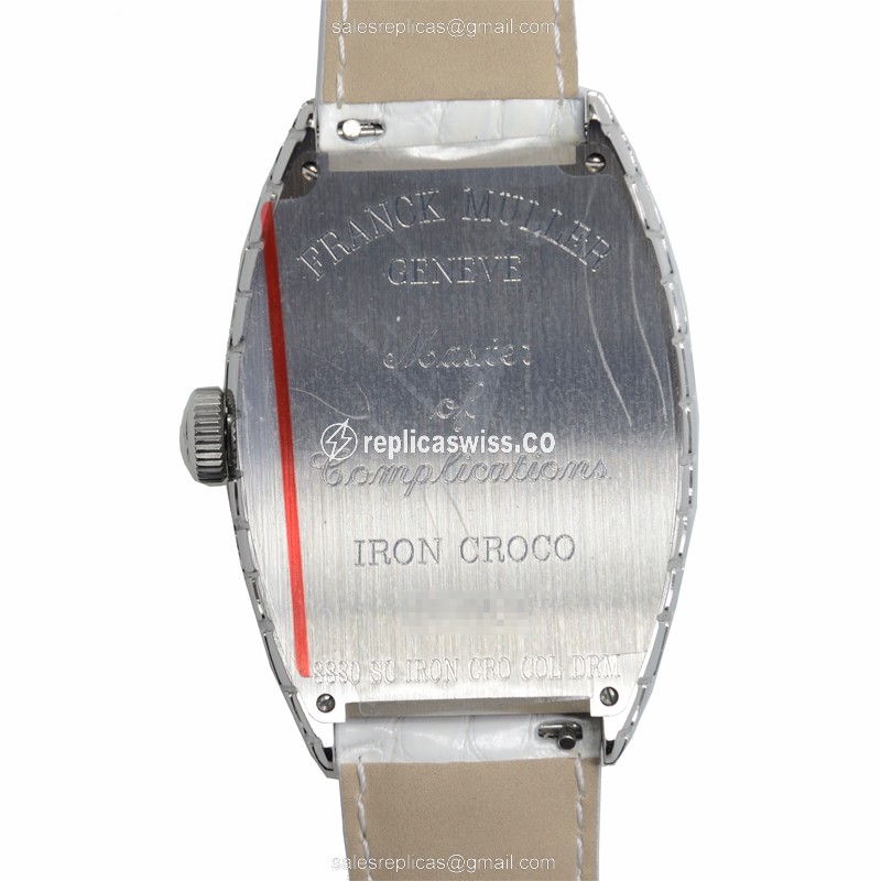 Franck Muller 8880 SC IRON CRO COL DRM AC IRON CROCO - Automatic - Steel - Silver Dial - White Leather Strap - View 3