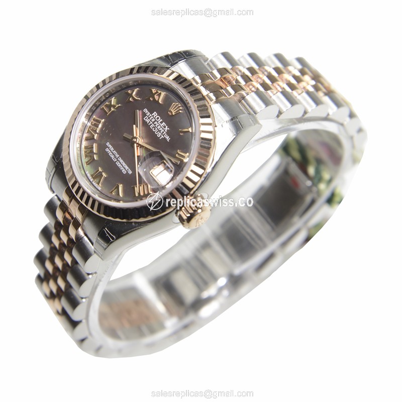 Rolex Datejust Lady Replica - 18kt Rose & Steel - Automatic, Brown Dial - View 3