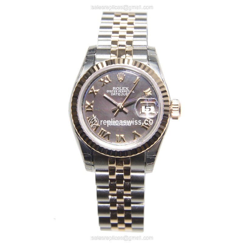 Rolex Datejust Lady Replica - 18kt Rose & Steel - Automatic, Brown Dial - View 2