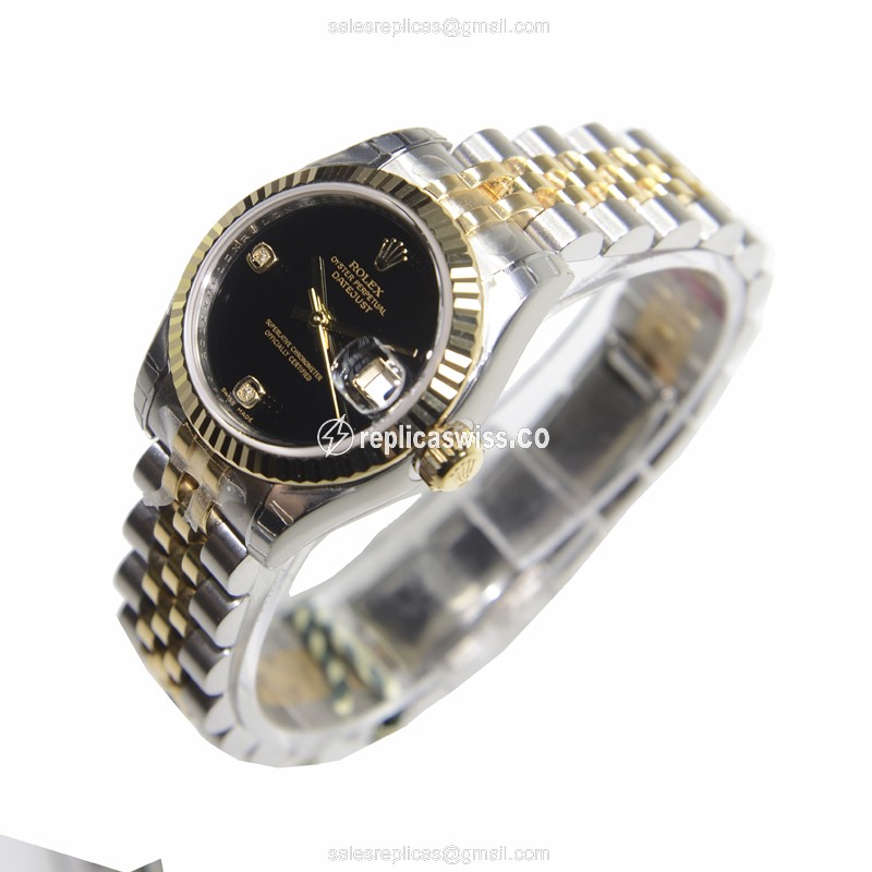 Rolex Lady Datejust Replica - Automatic, Black Dial, Silver Clasp - View 3