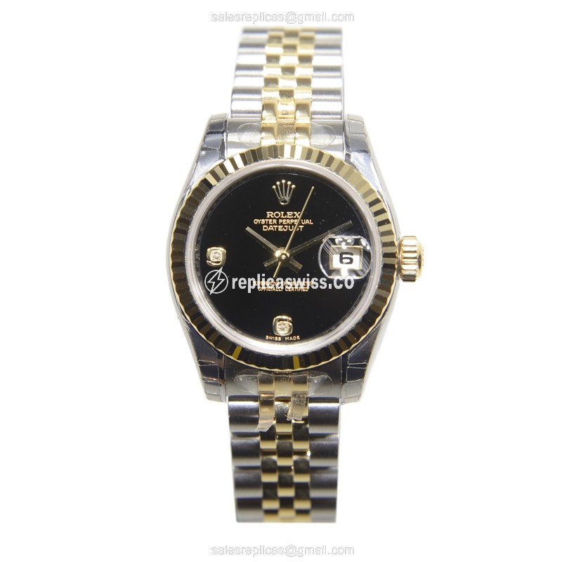 Rolex Lady Datejust Replica - Automatic, Black Dial, Silver Clasp - View 2