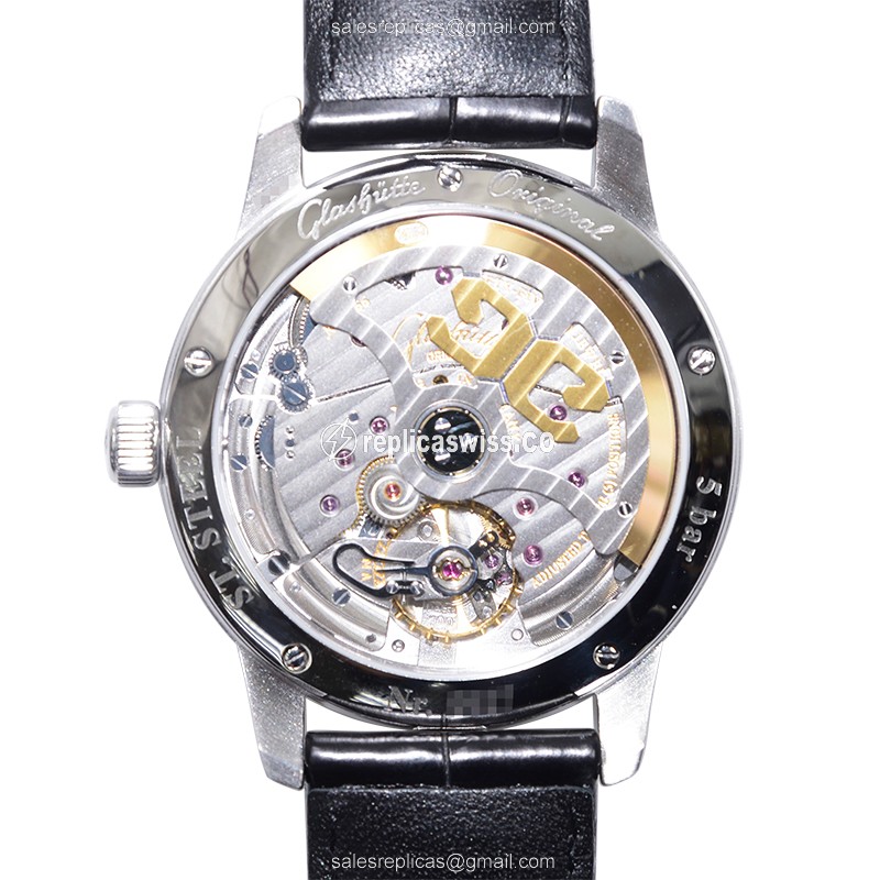 Glashutte Senator Panorama Date - Automatic - Stainless - Silver Dial - Black Alligator Strap - View 3