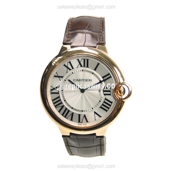 Cartier Ballon Bleu - Manual Wind - 18kt Rose Gold - White Dial - Brown Alligator Strap - View 2