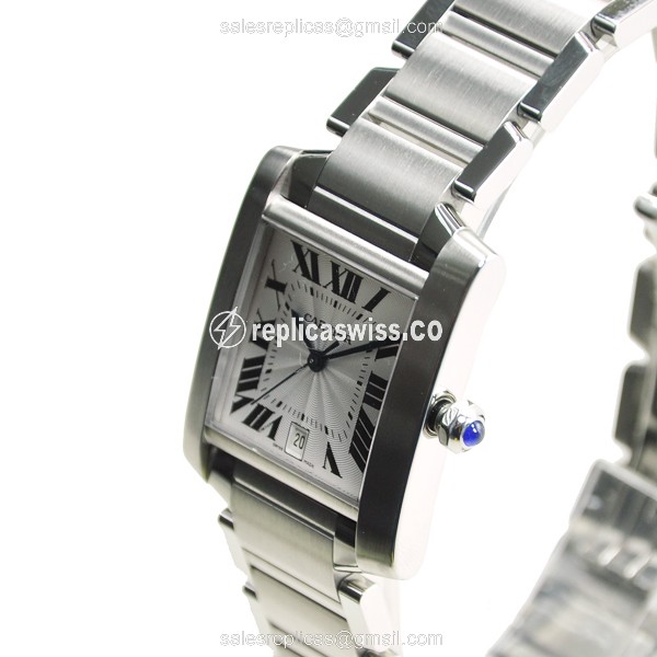 Cartier TANK W51002Q3 - Automatic - Steel Case - White Dial - Silver Steel Band - View 2