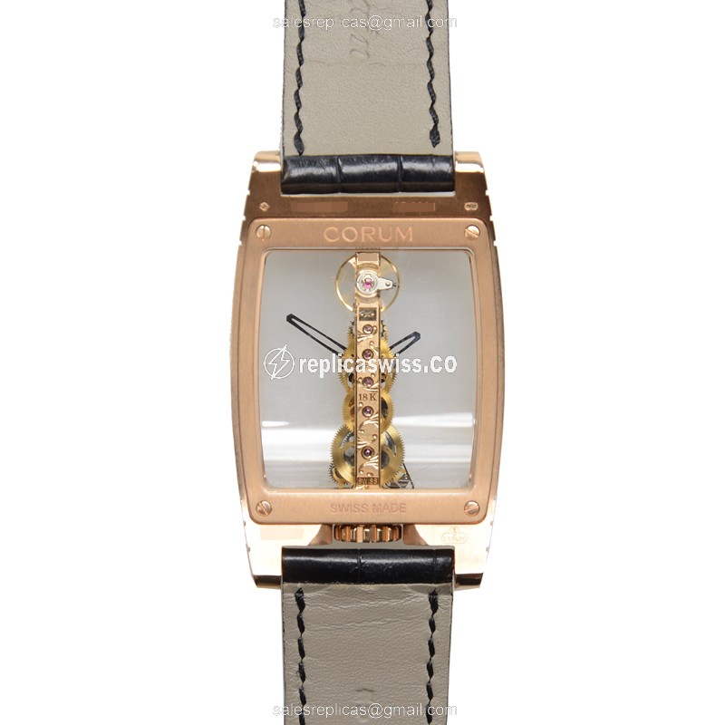Corum BRIDGE Replica - Manual - 18kt Rose Gold - Skull Dial - Brown Alligator Buckle - View 3