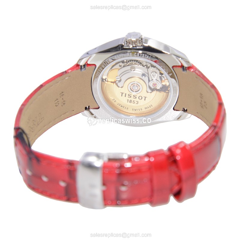 Tissot T-TREND Automatic Steel - Silver Dial - Red Leather Strap - Buckle Clasp - View 4
