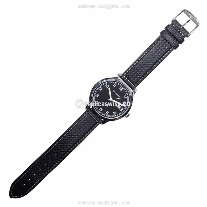 Longines Heritage Replica - Automatic - Stainless Steel - Black Dial - Black Fabric Strap - View 2