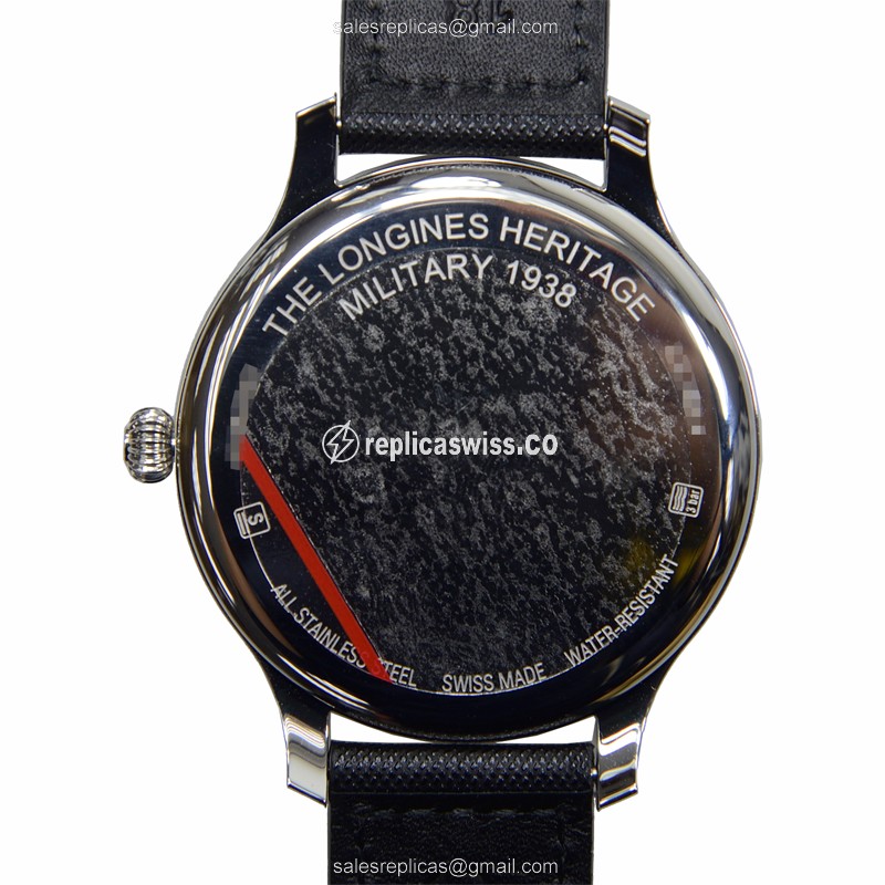Longines Heritage Replica - Automatic - Stainless Steel - Black Dial - Black Fabric Strap - View 3