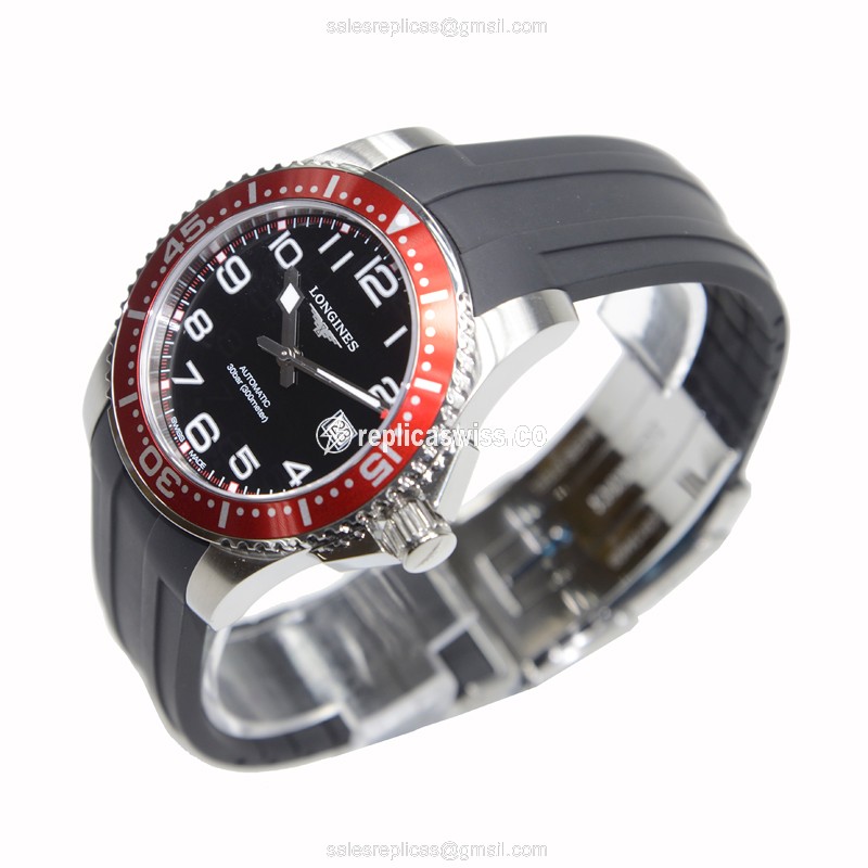 Longines CONQUEST Replica - Automatic - Stainless Steel - Black Dial, Rubber Strap - View 3