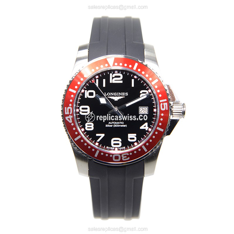 Longines CONQUEST Replica - Automatic - Stainless Steel - Black Dial, Rubber Strap - View 2
