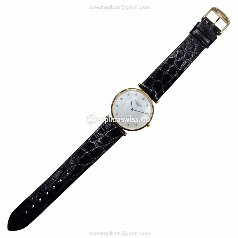 Longines L4.709.2.87.2 Replica - Quartz - PVD Gold Case - White Dial, Leather Strap - View 2