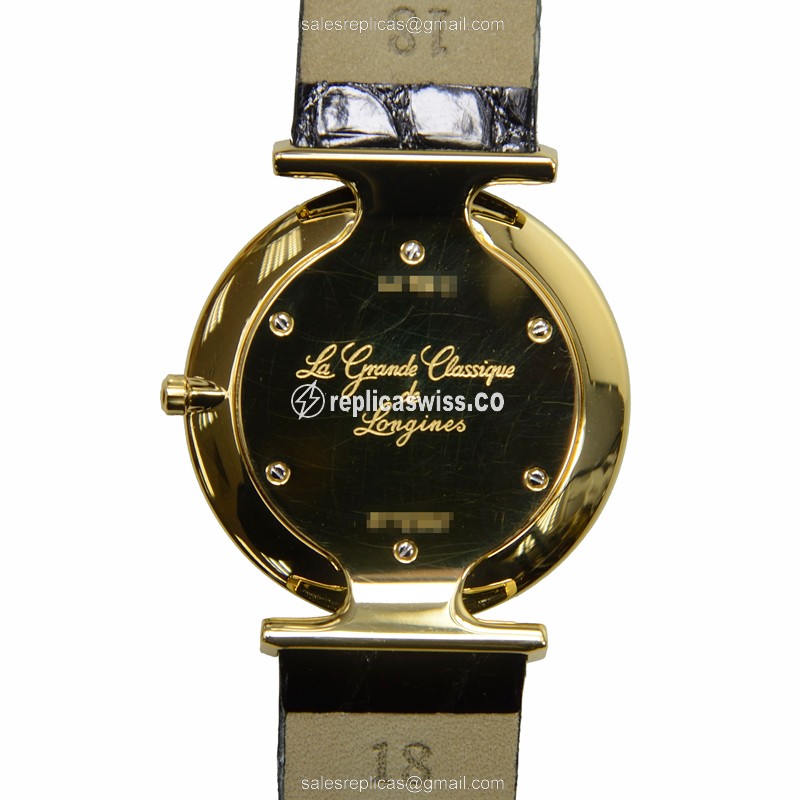 Longines L4.709.2.87.2 Replica - Quartz - PVD Gold Case - White Dial, Leather Strap - View 3