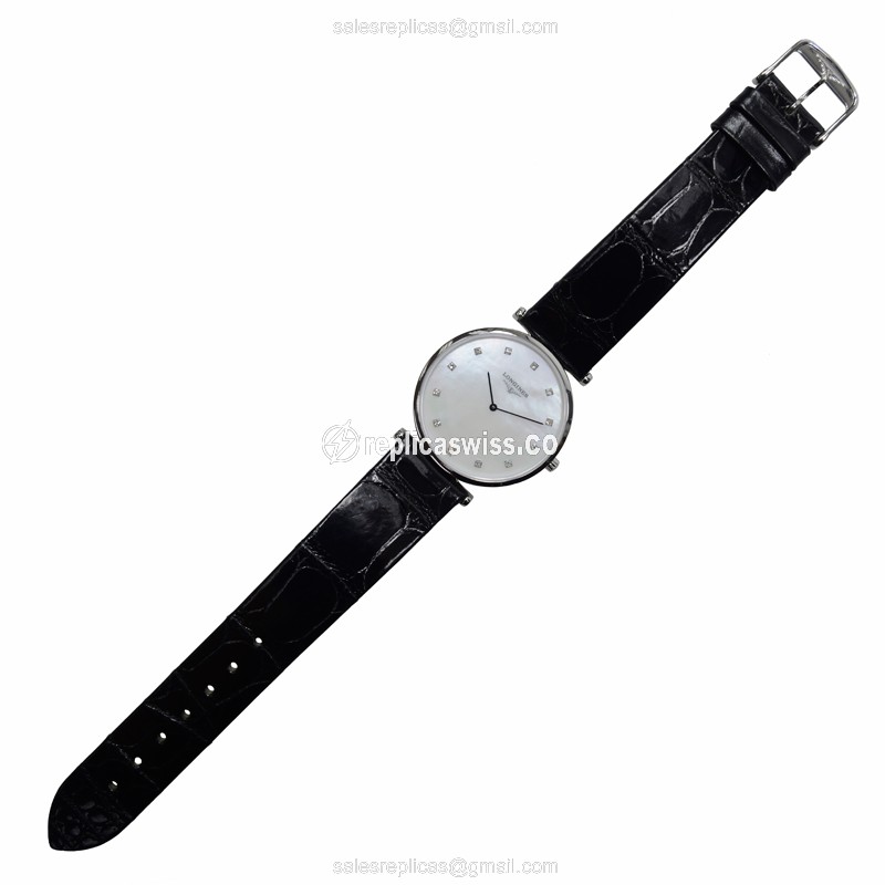Longines LA GRANDE Replica - Quartz - Stainless Steel Case - White Dial on Black Alligator Strap - View 2
