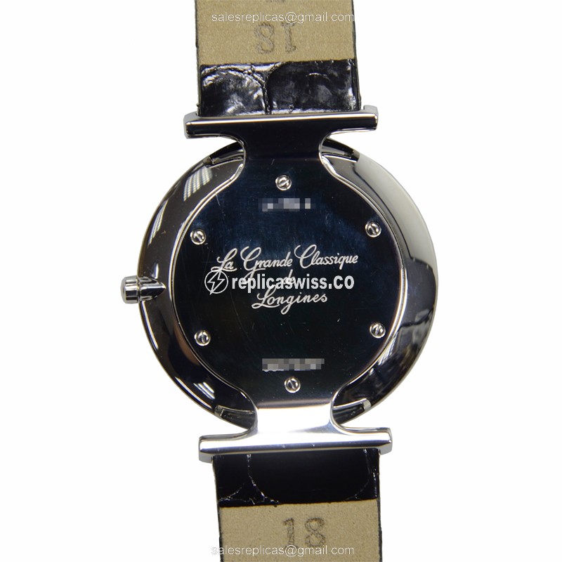 Longines LA GRANDE Replica - Quartz - Stainless Steel Case - White Dial on Black Alligator Strap - View 3