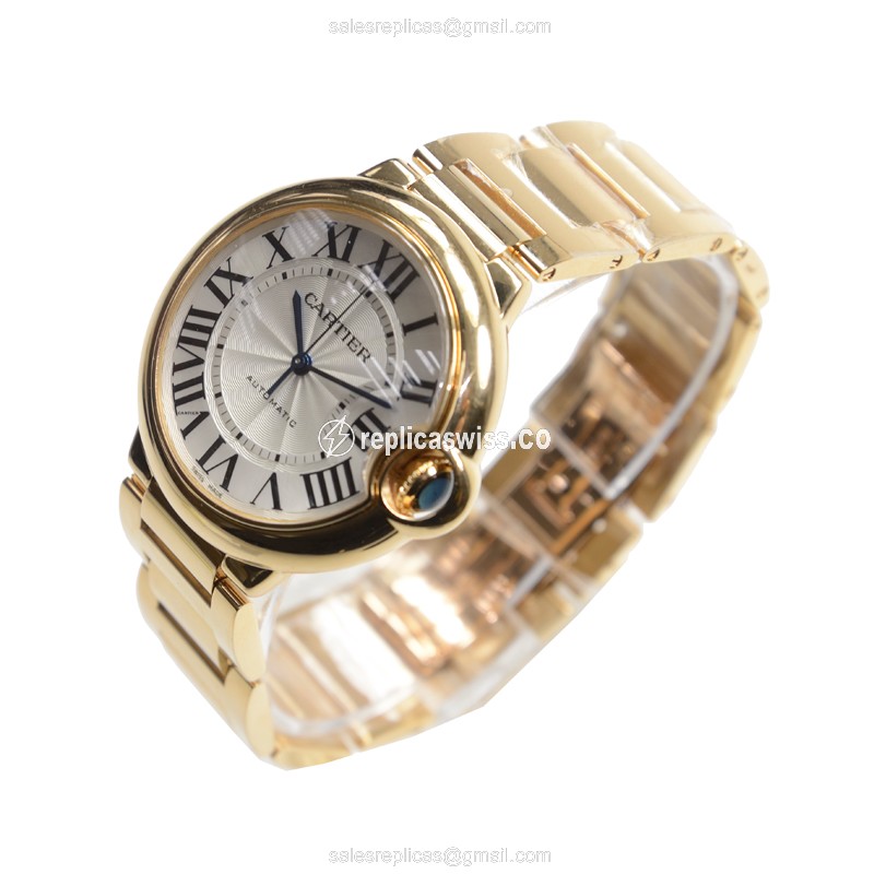 Cartier Ballon Bleu Replica - Automatic 18kt Yellow Gold - White Dial, Gold Strap - View 3