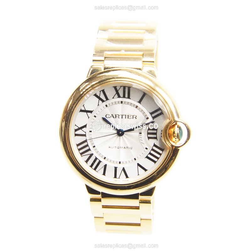 Cartier Ballon Bleu Replica - Automatic 18kt Yellow Gold - White Dial, Gold Strap - View 2