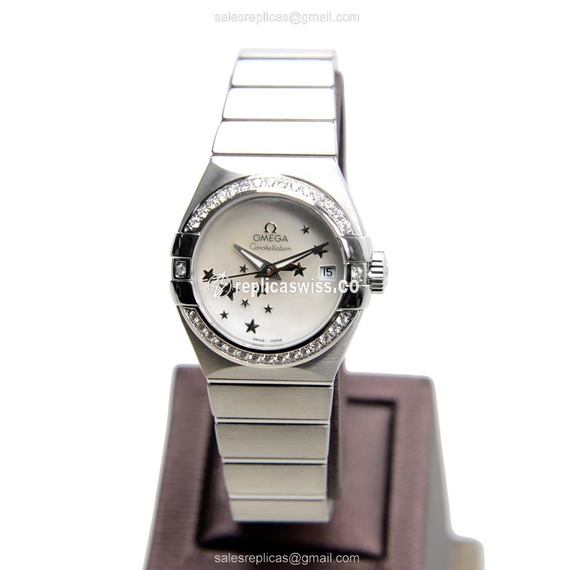 Omega Constellation Replica - Automatic - White Dial - Diamonds - Silver Steel Clasp - View 2