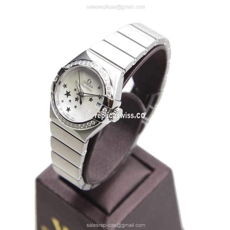 Omega Constellation Replica - Automatic - White Dial - Diamonds - Silver Steel Clasp - View 3