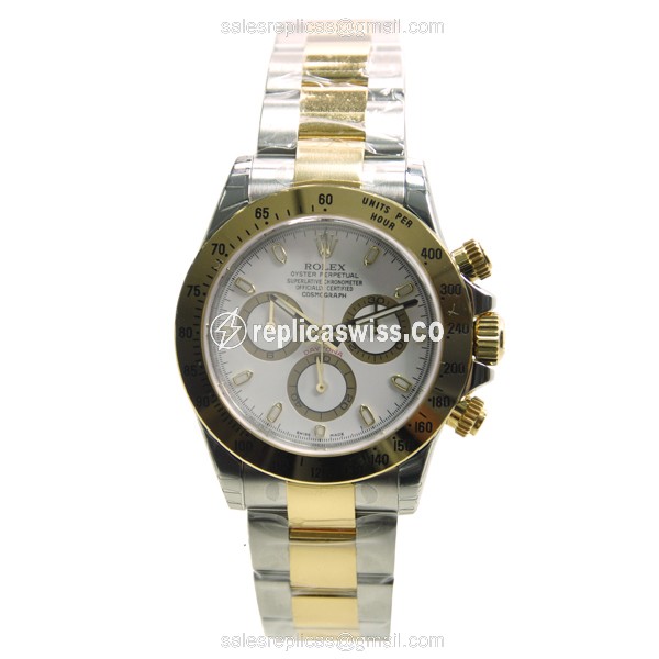 Rolex Daytona Replica - Automatic - Gold & Steel Case - White Dial - Silver Clasp - View 2