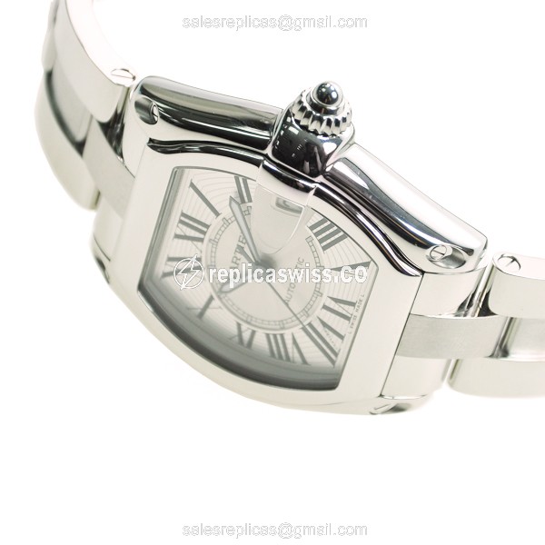 Cartier Roadster Replica - Automatic - Silver Steel Case - Silver Dial - Clasp - Silver Strap - View 3