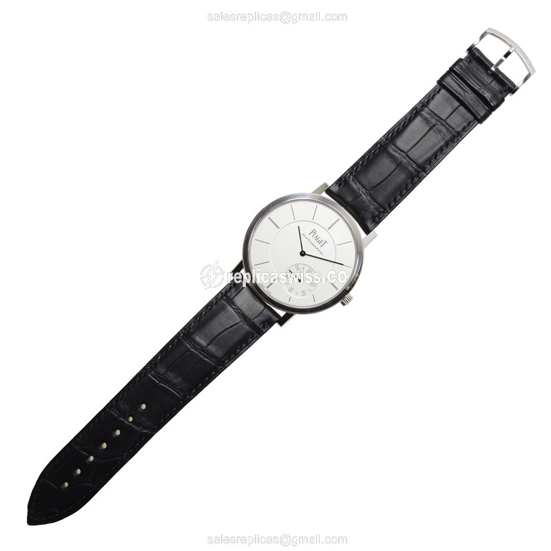 Piaget ALTIPLANO Replica - Automatic 18kt Gold - Silver Dial - Black Alligator Buckle - View 2